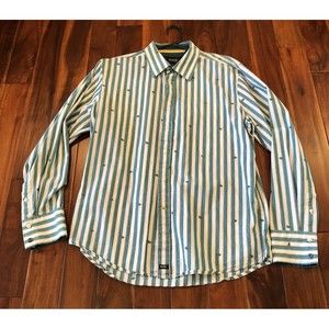 Nick (It) It Men's L Green Paisley Striped Long Sleeve Button Down Shirt